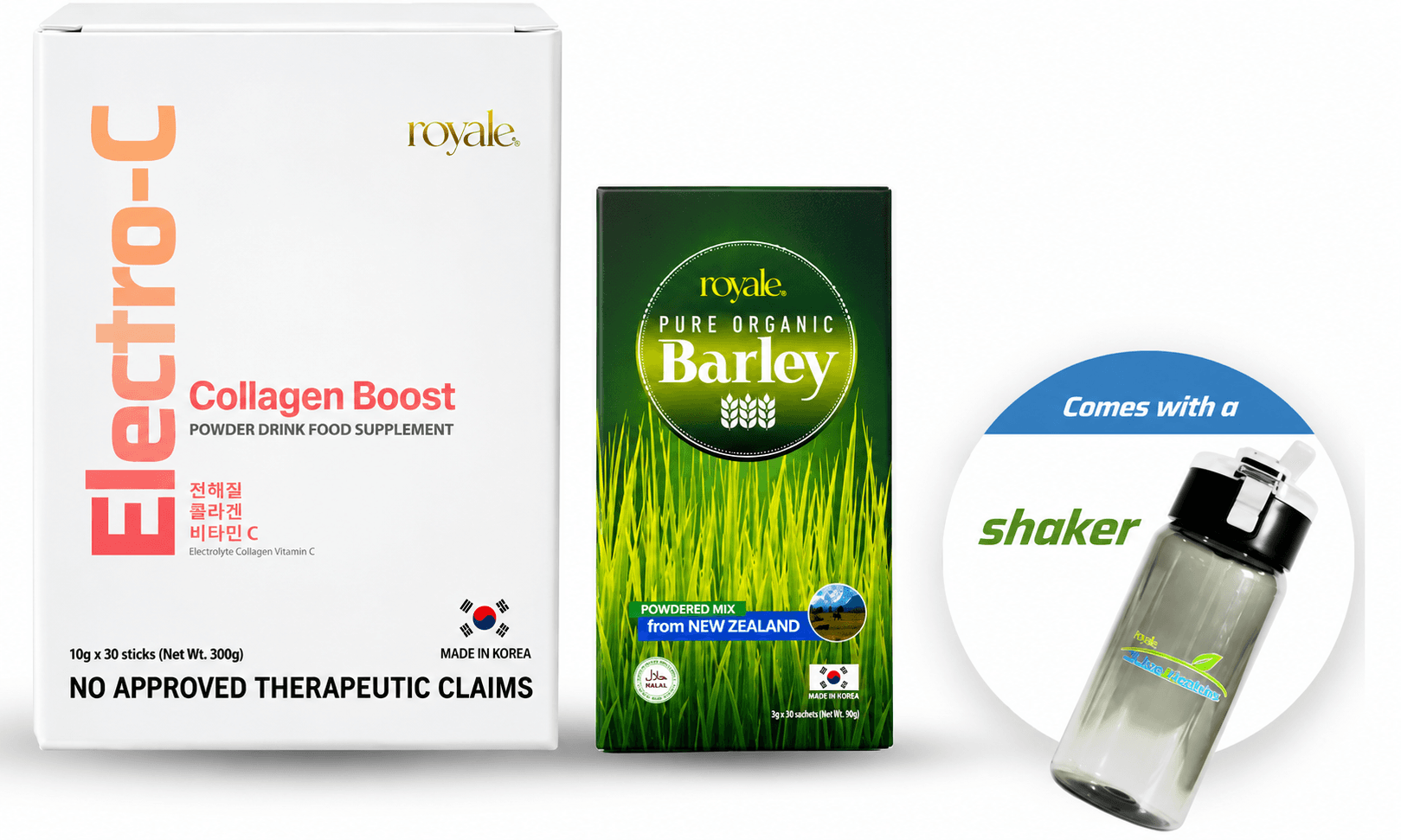 Royale Body Booster Kit with Electro-C Collagen Boost, Pure Organic Barley and an included shaker