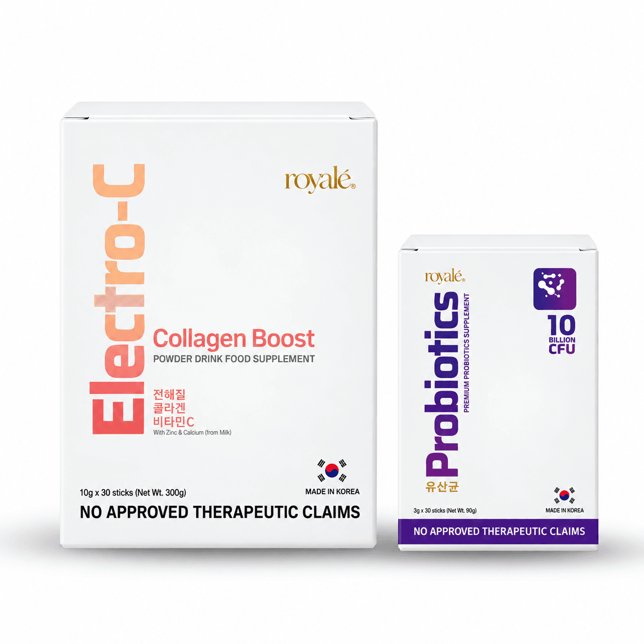 Royale Gut and Go Kit containing Electro-C Collagen Boost and Probiotics boxes