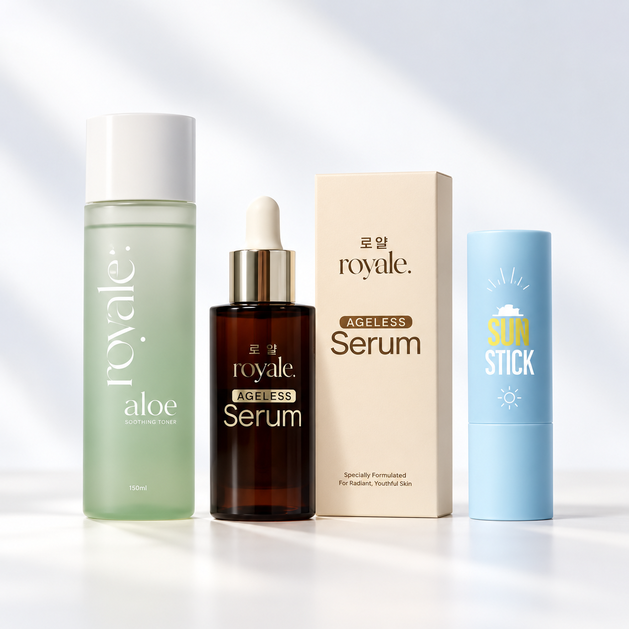 Royale Aloe Toner, Ageless Serum and Sun Stick