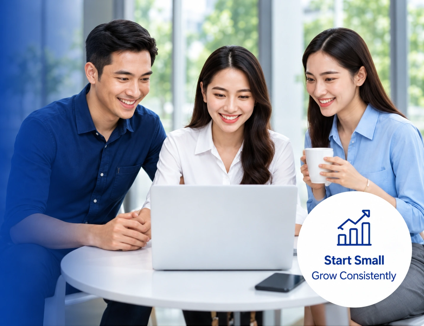 Illustration of a group learning together around a laptop
